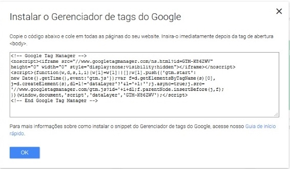 Código de Instalação Google Tag Manager